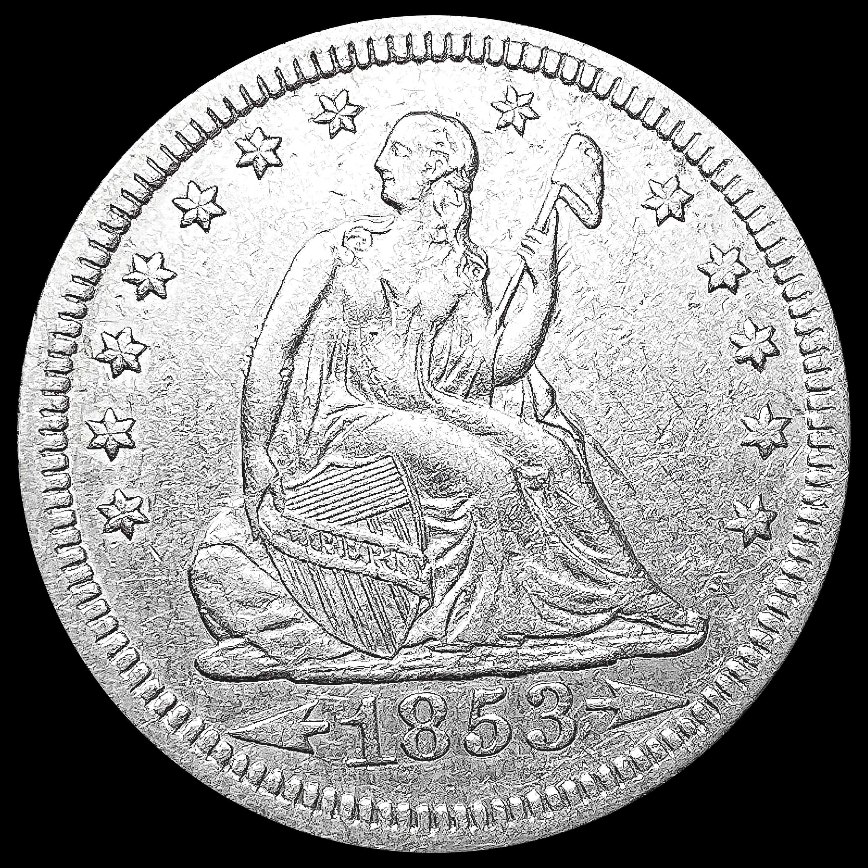 1853 Arws & Rays Seated Liberty Quarter CLOSELY UN