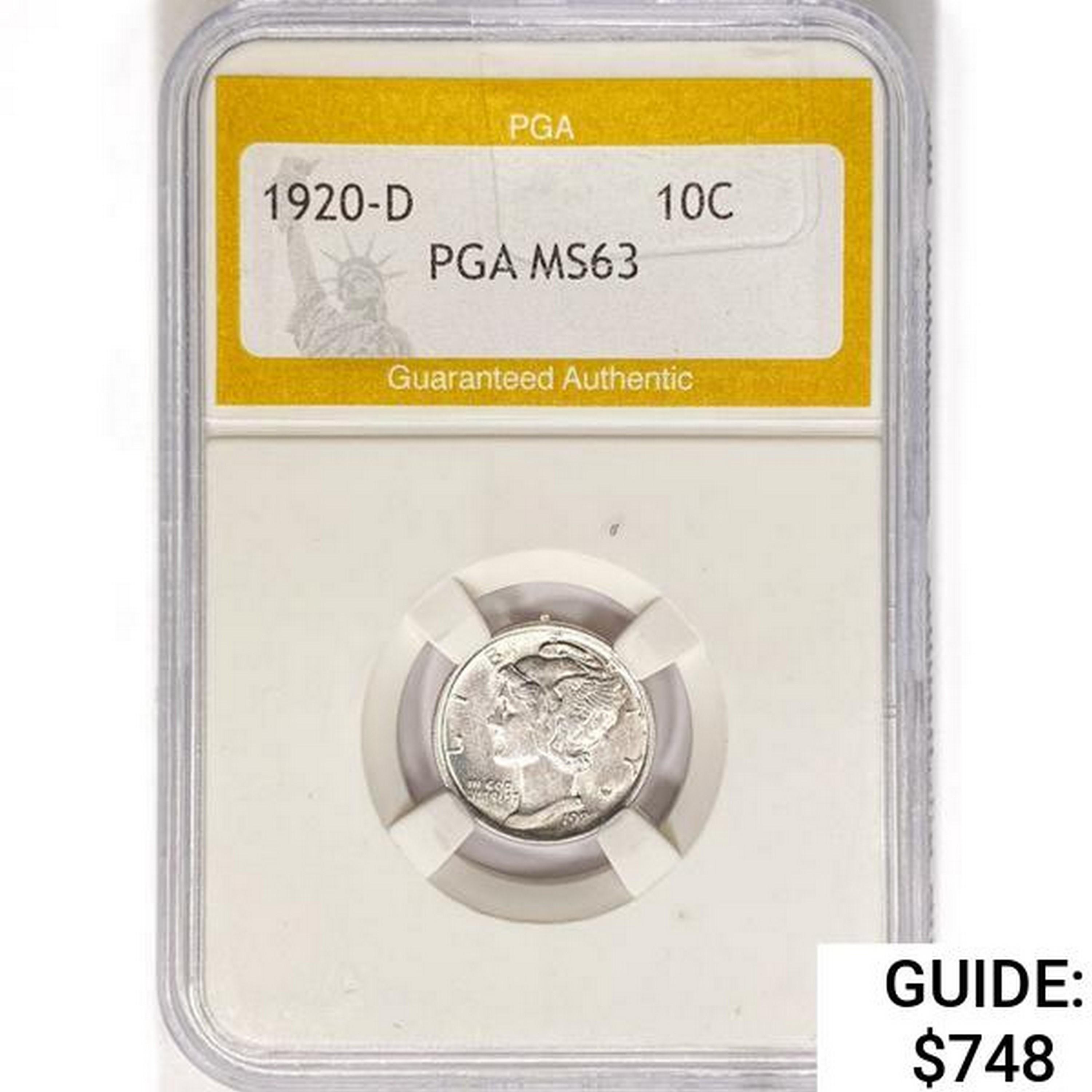 1920-D Mercury Silver Dime PGA MS63