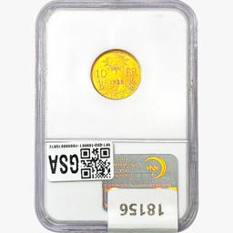 1922 .0933oz. Gold Swizerland 10 Francs NGC MS66