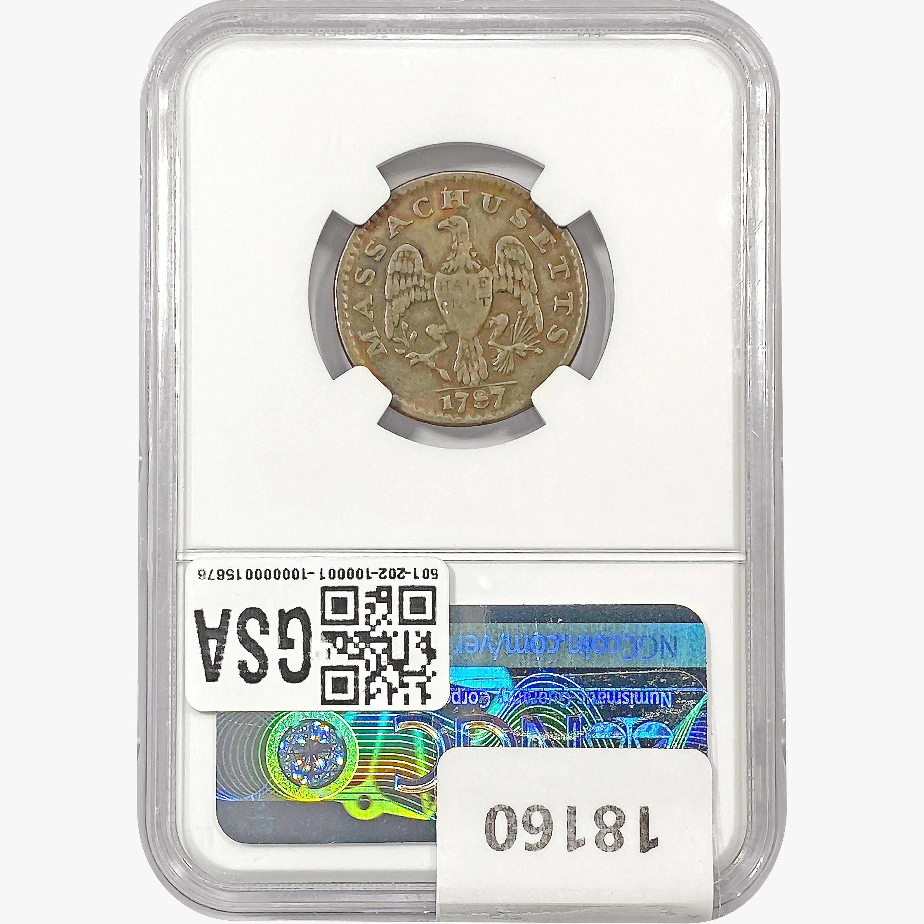 1787 Massachusetts Half Cent NGC VF30 BN