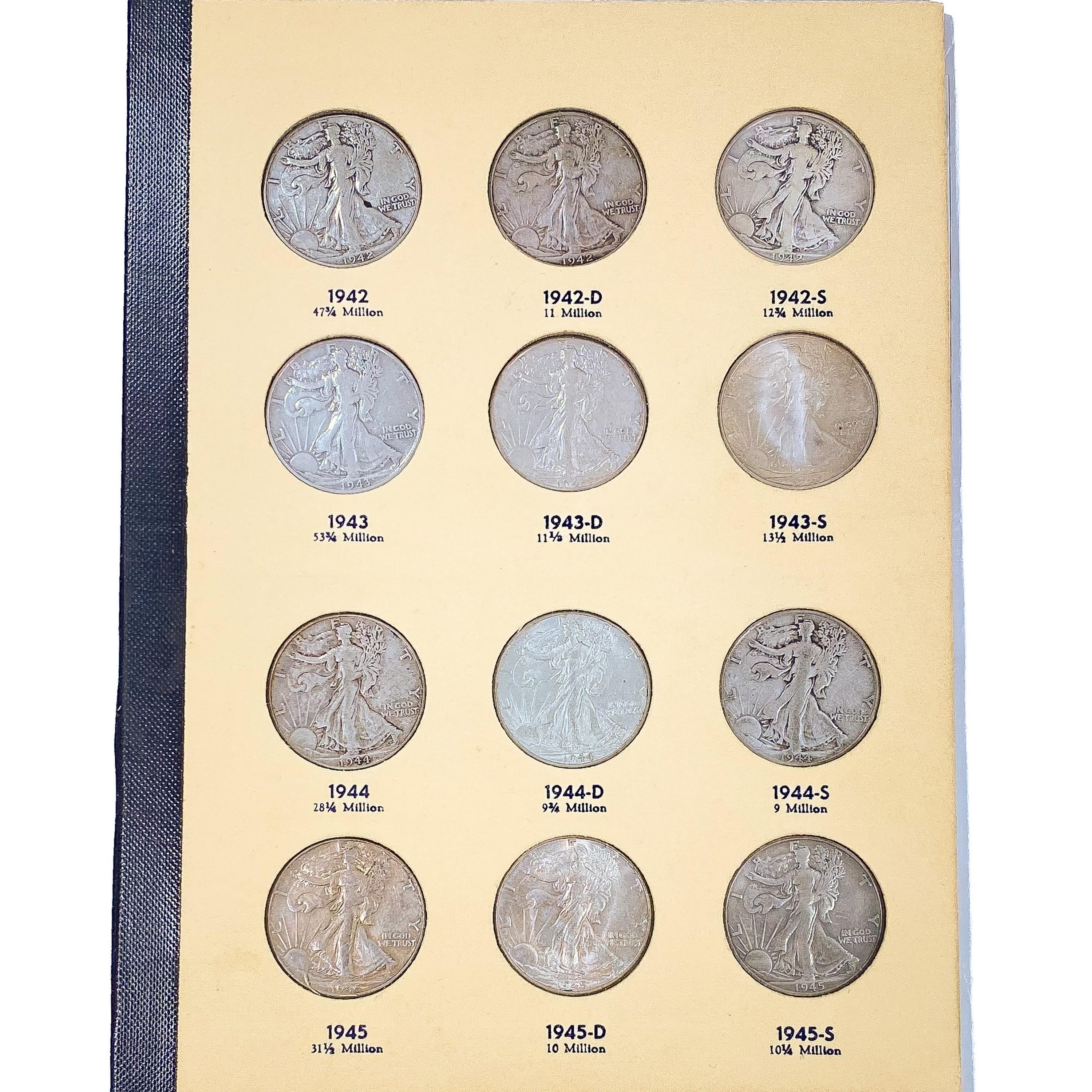 1916-1947 Walking Half Dollar Books (65 Coins)