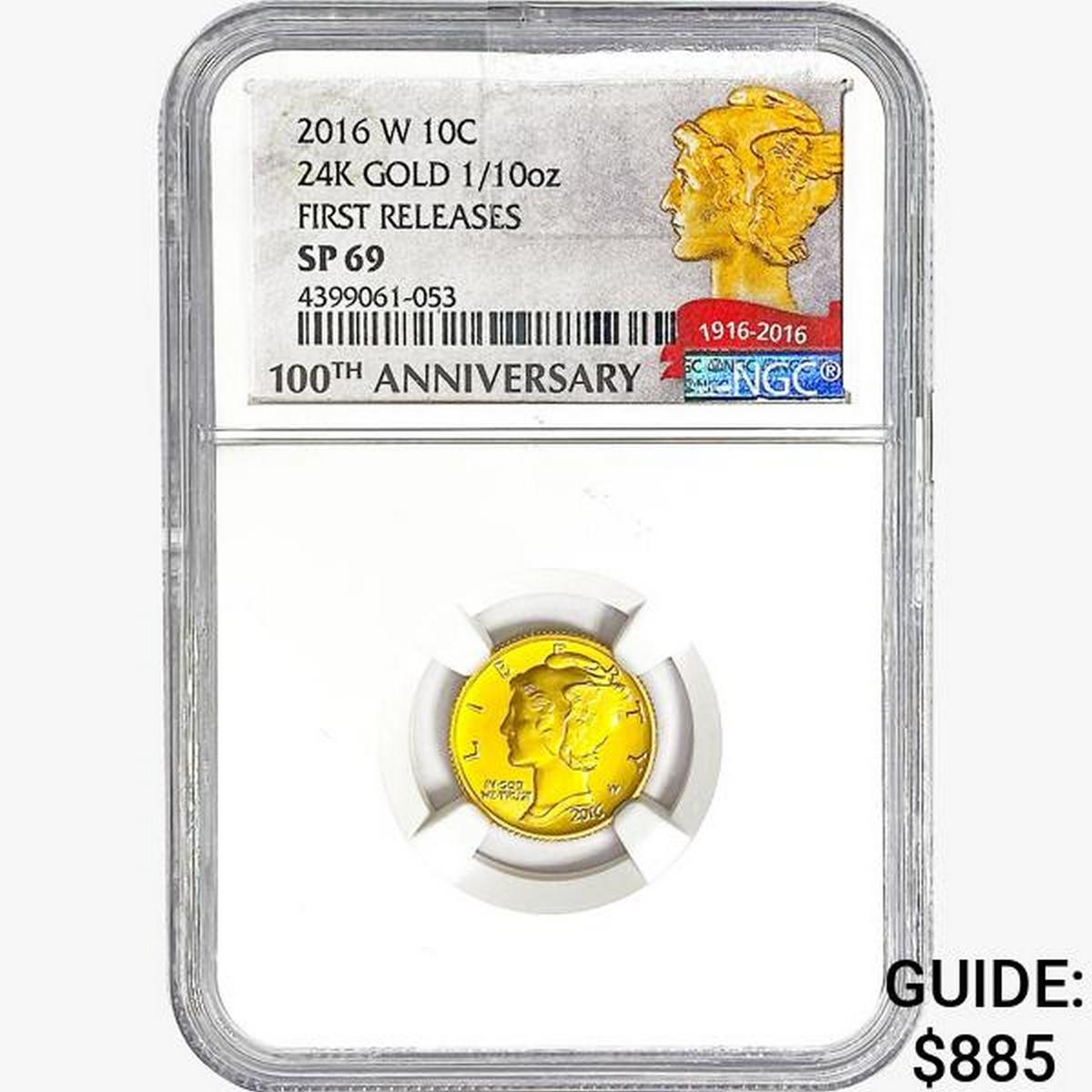 2016-W 1/10oz. Gold Mercury Dime NGC SP69 ANNIV.