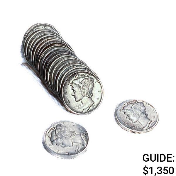 1939-1945 Mercury Silver Dime Roll (20 Coins)  UNC