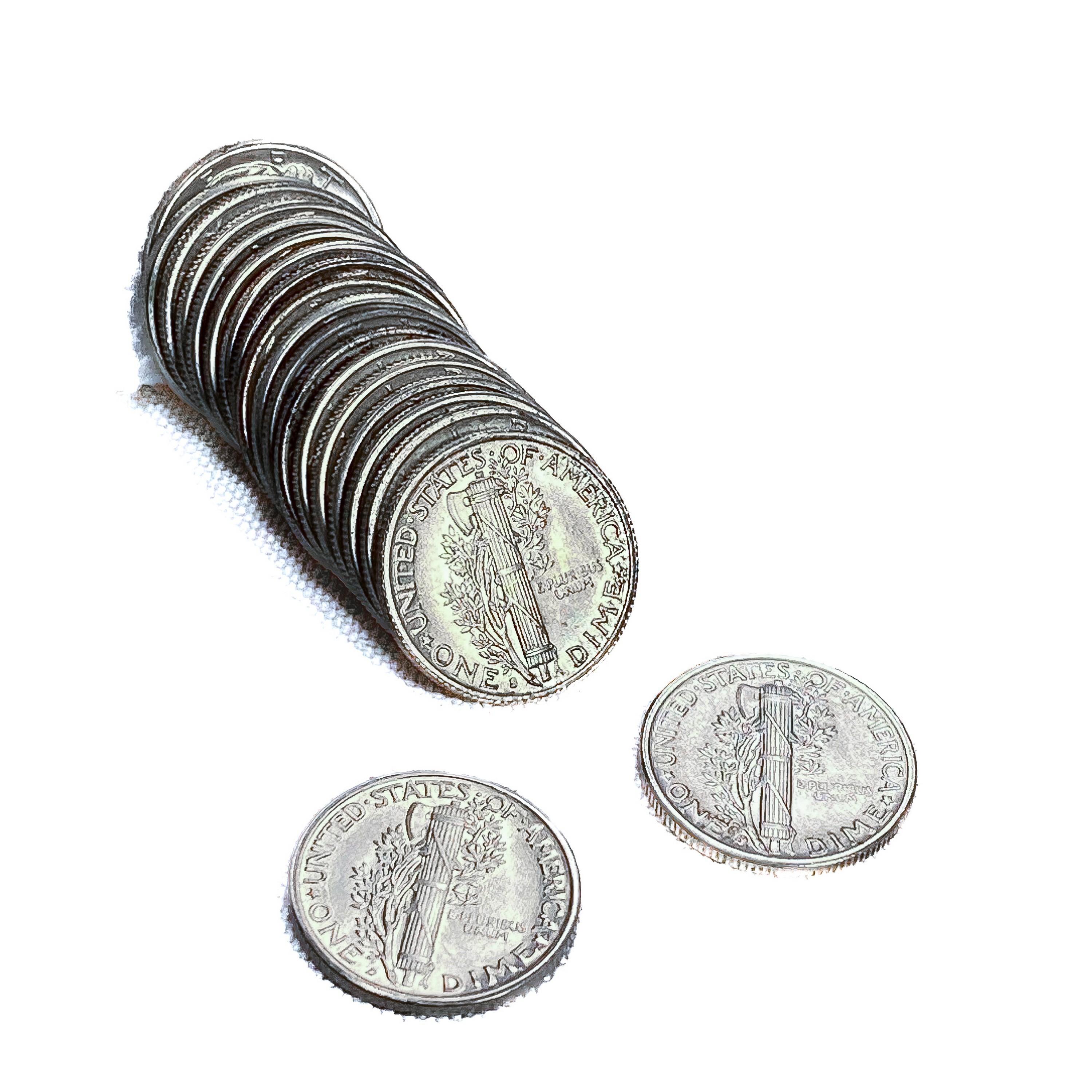 1939-1945 Mercury Silver Dime Roll (20 Coins)  UNC