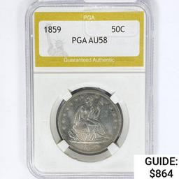 1859 Seated Liberty Half Dollar PGA AU58