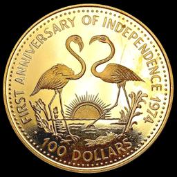 1974 Bahama .2896oz Gold $100 GEM PROOF