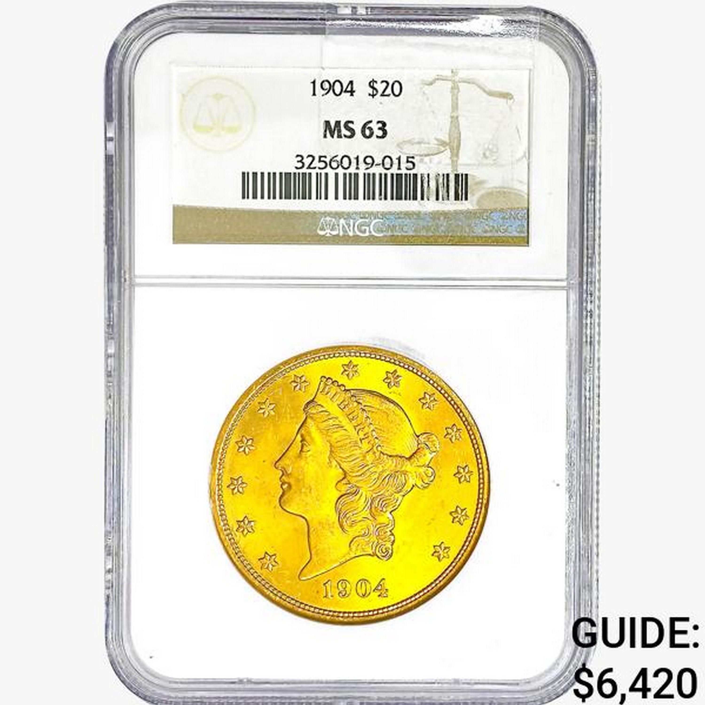 1904 $20 Gold Double Eagle NGC MS63