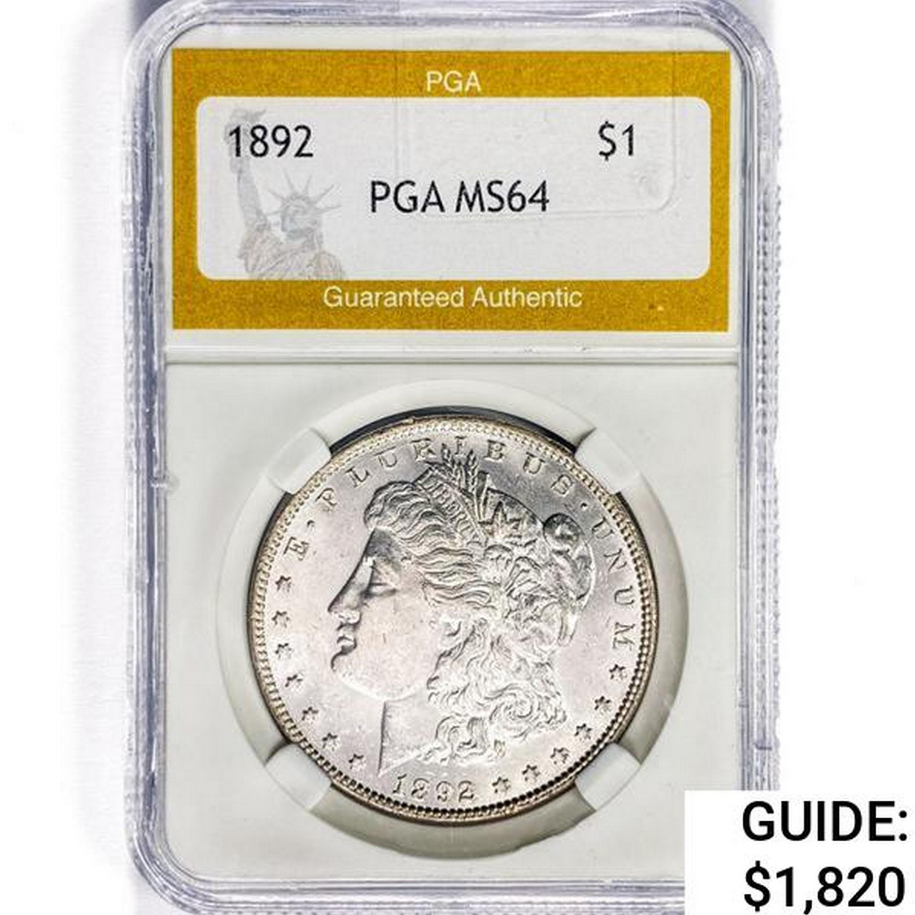 1892 Morgan Silver Dollar PGA MS64