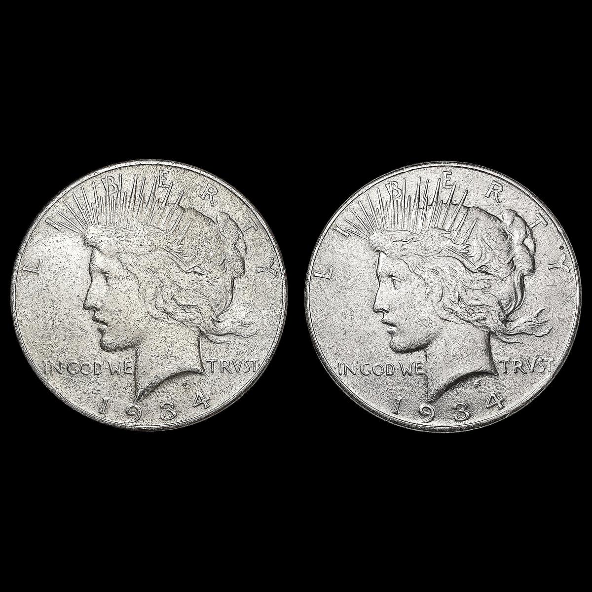 [2] 1934 Peace Silver Dollars CLOSELY UNCIRCULATED