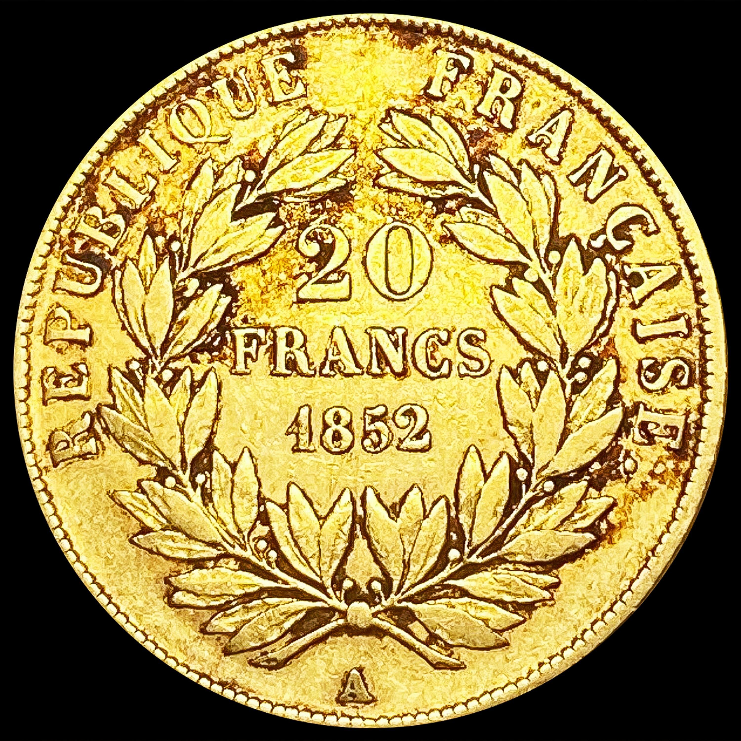 1852-A France .1867oz Gold 20 Francs CLOSELY UNCIR