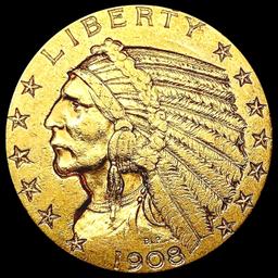 1908 $5 Gold Half Eagle NEARLY UNCIRCULATED