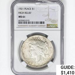 1921 Silver Peace Dollar NGC MS61 High Relief