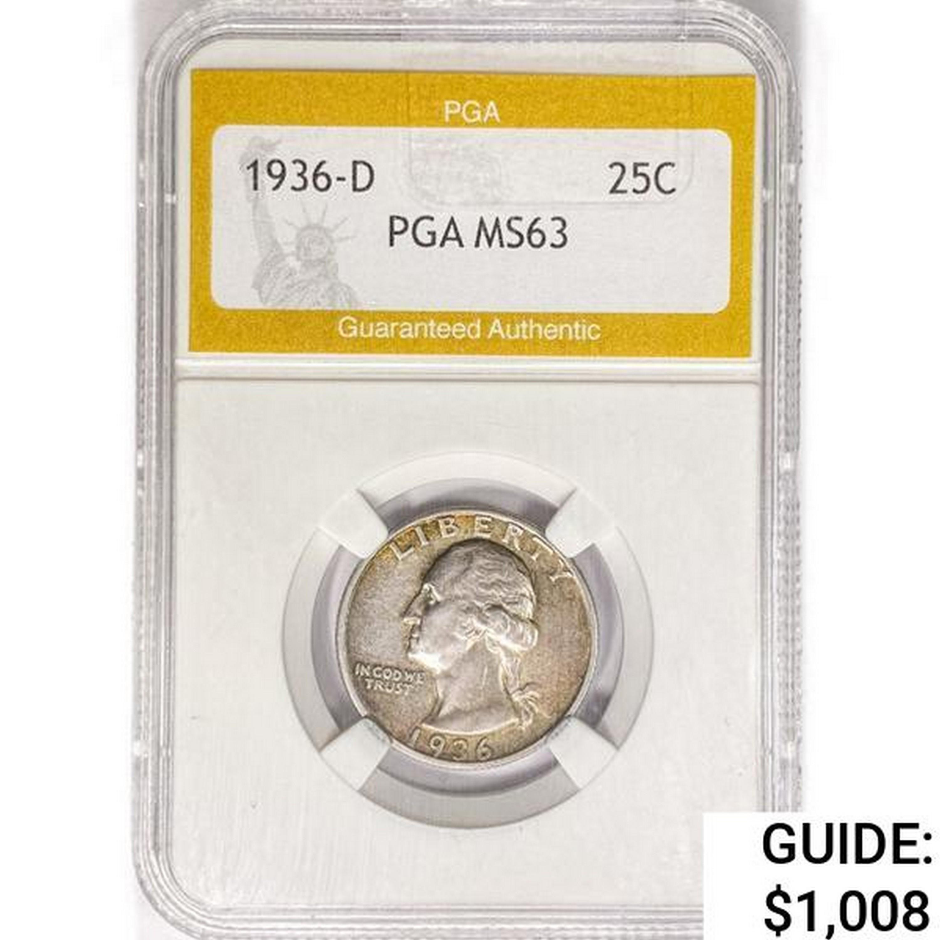 1936-D Washington Silver Quarter PGA MS63