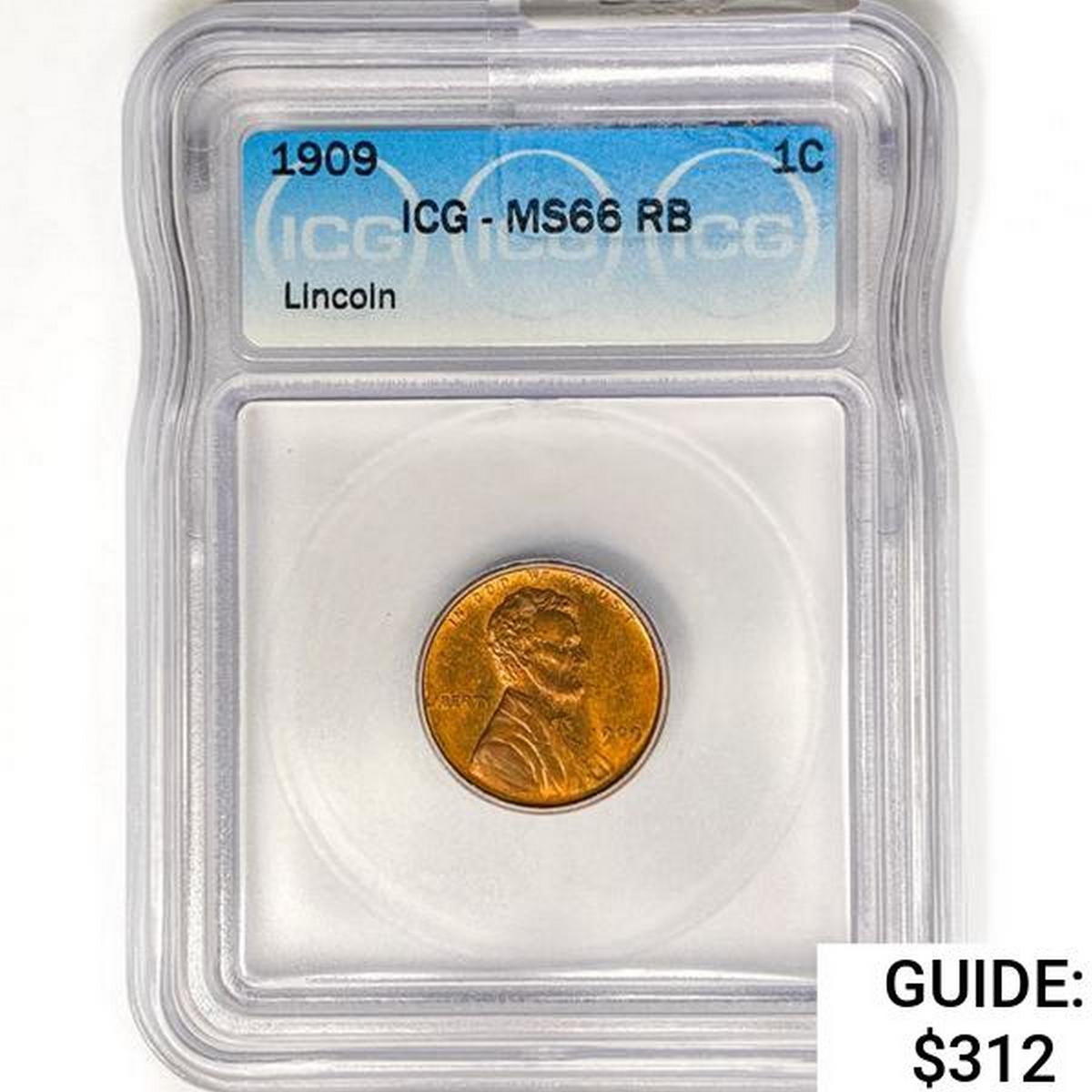 1909 Wheat Cent ICG MS66 RB Lincoln