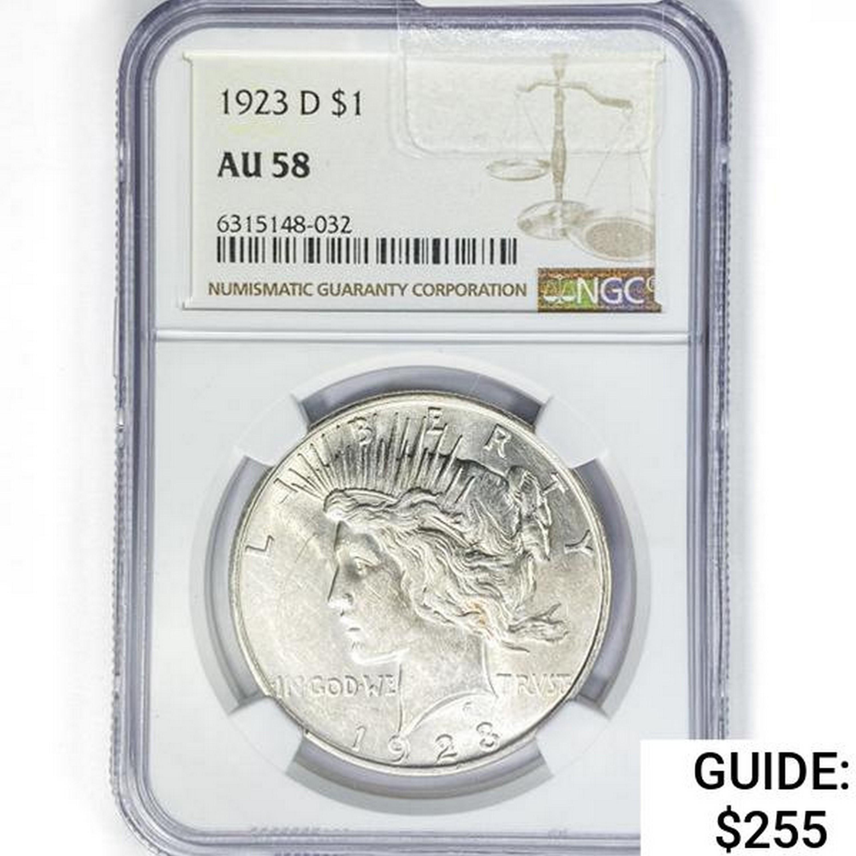 1923-D Silver Peace Dollar NGC AU58