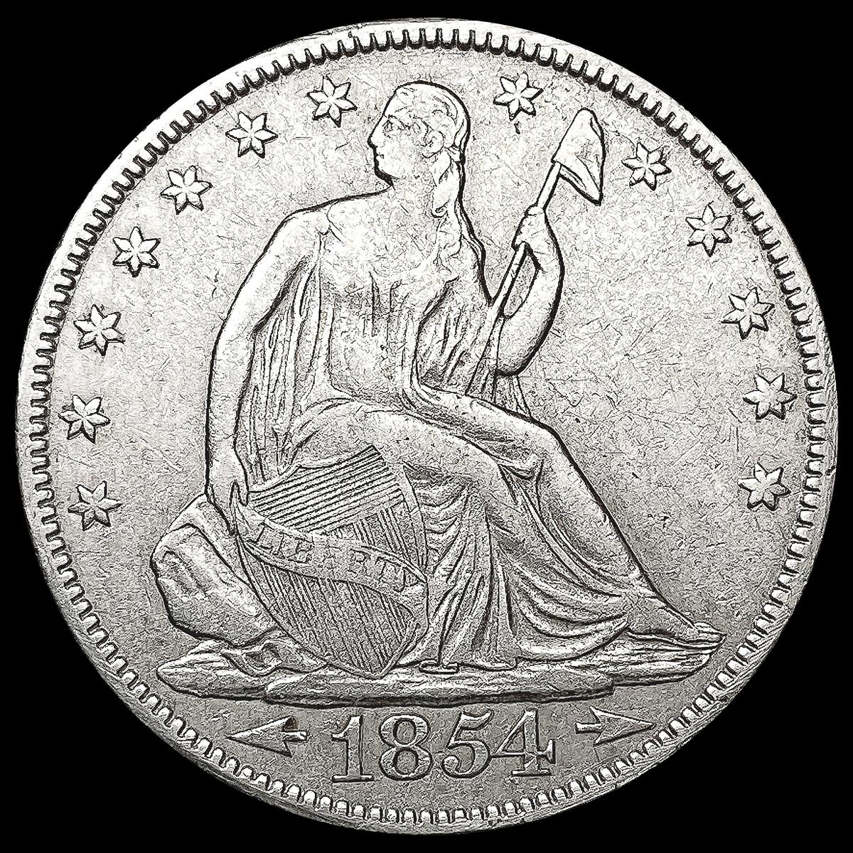 1854 Arws Seated Liberty Half Dollar CLOSELY UNCIR