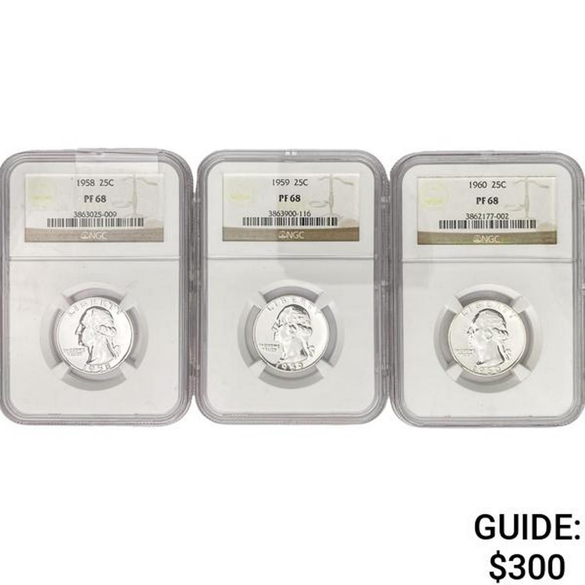 [3] Wash. Silver Quarters NGC PF68 (1958, 1959, 19