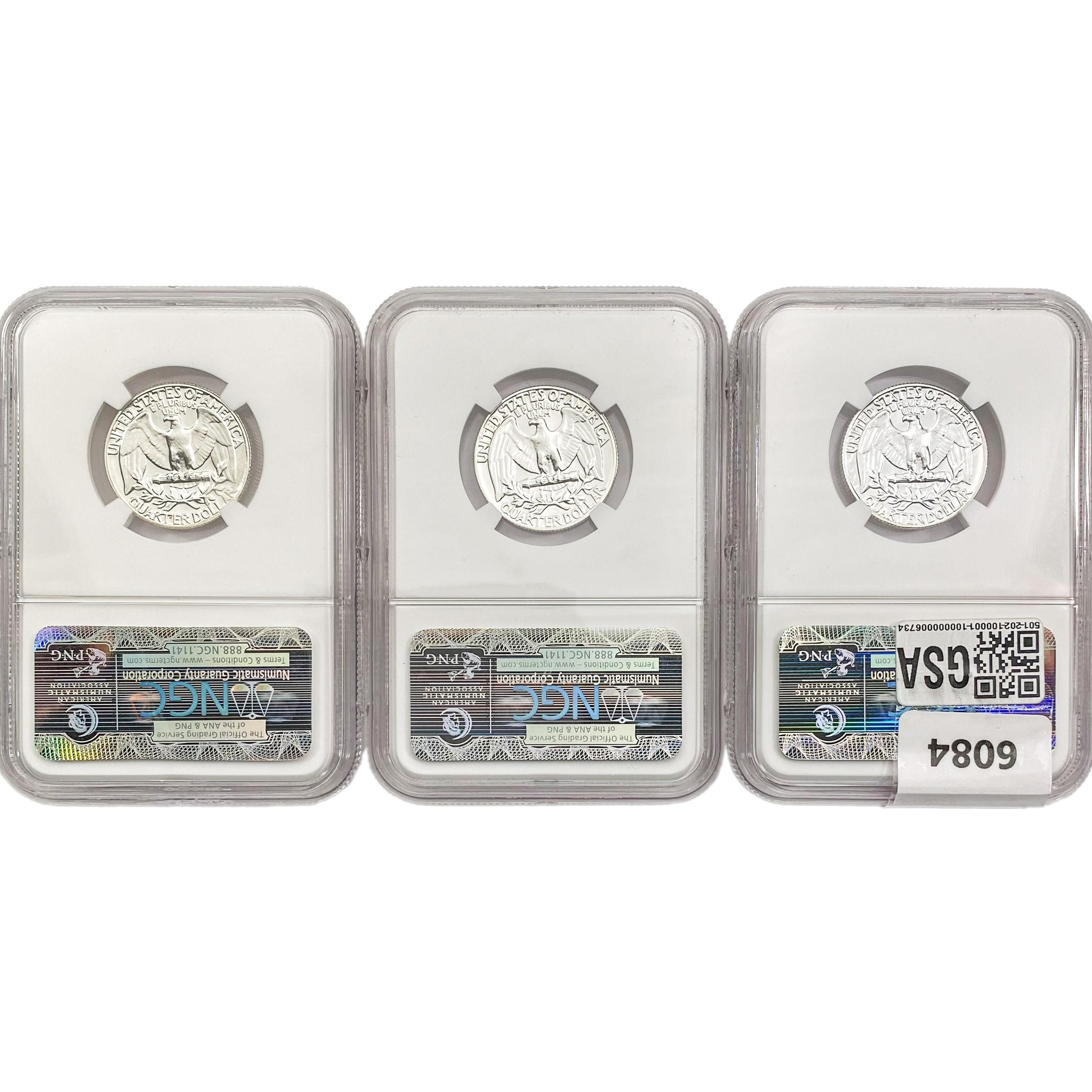 [3] Wash. Silver Quarters NGC PF68 (1958, 1959, 19