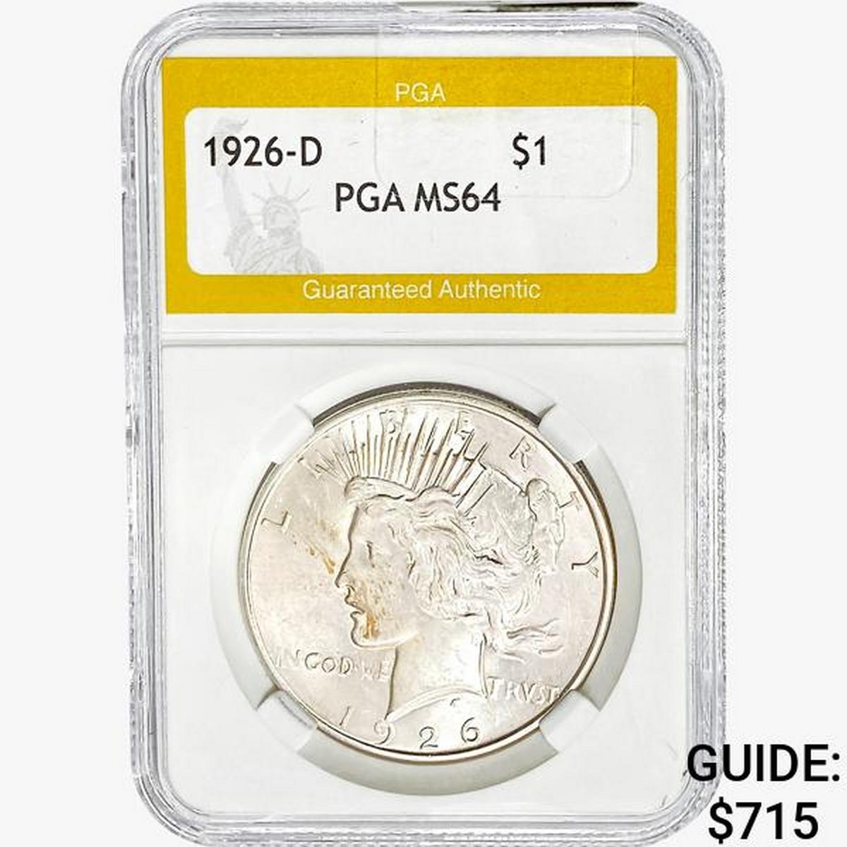 1926-D Silver Peace Dollar PGA MS64