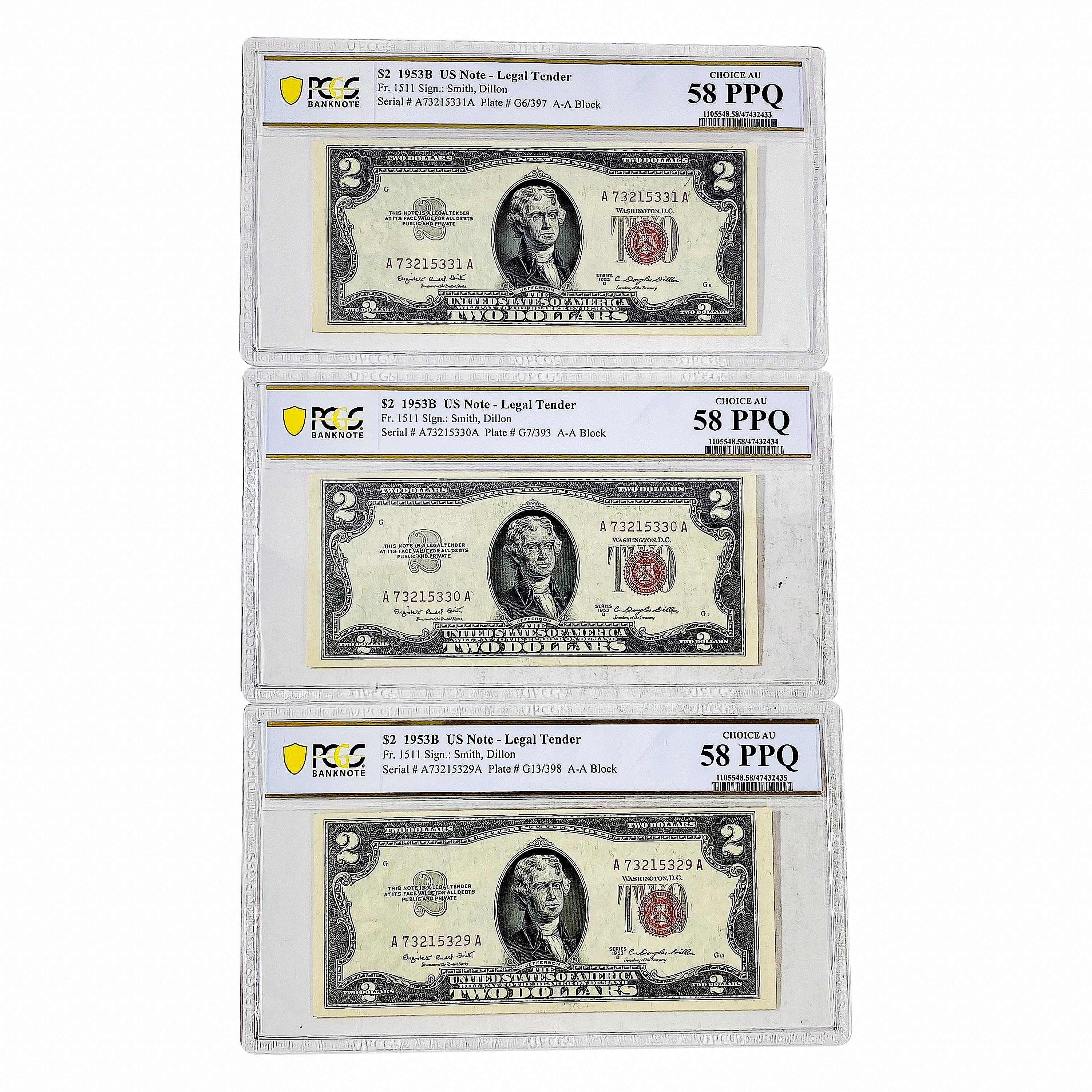 1953B US $2 Legal Tender Notes [42 Notes] PCGS AU5