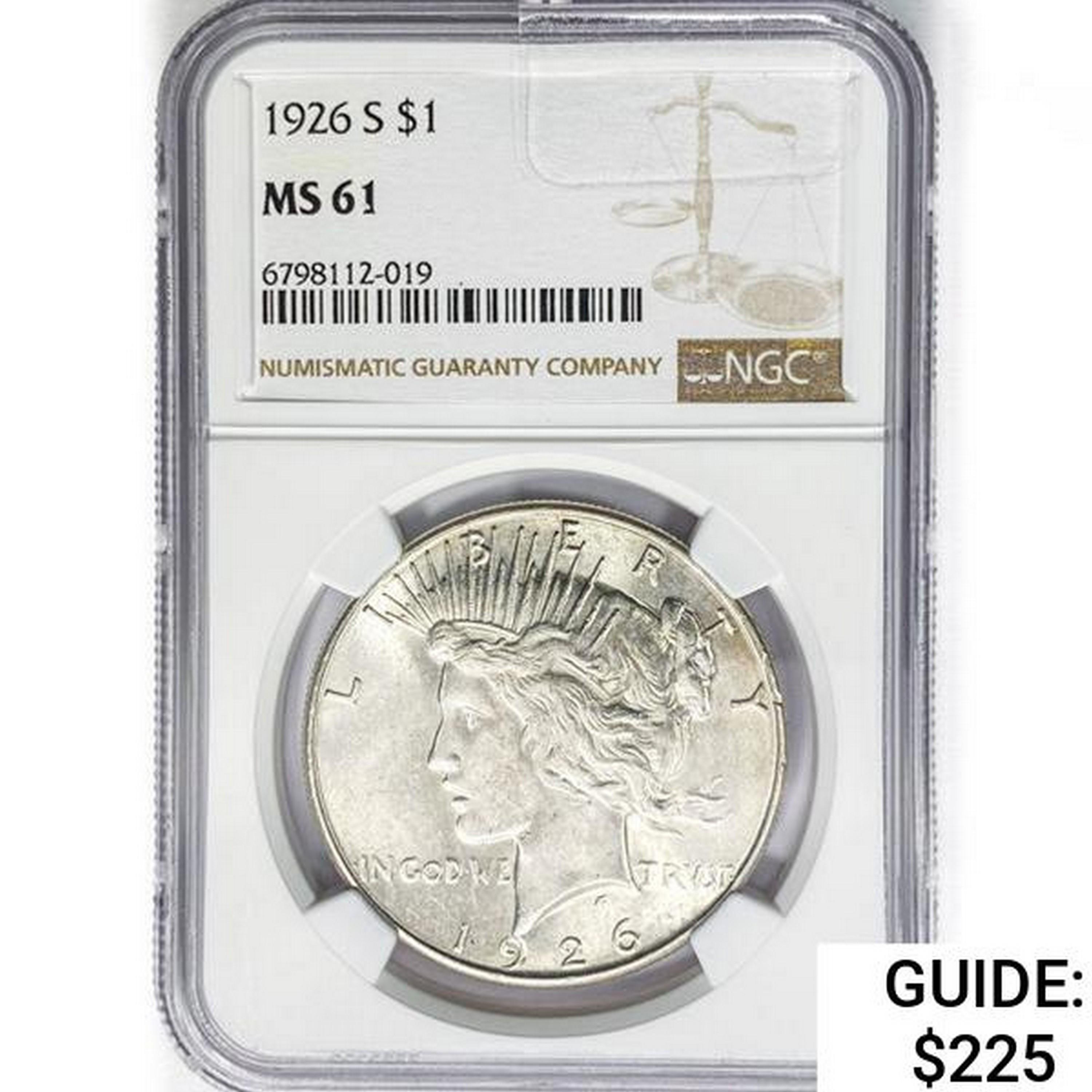 1926-S Silver Peace Dollar NGC MS61