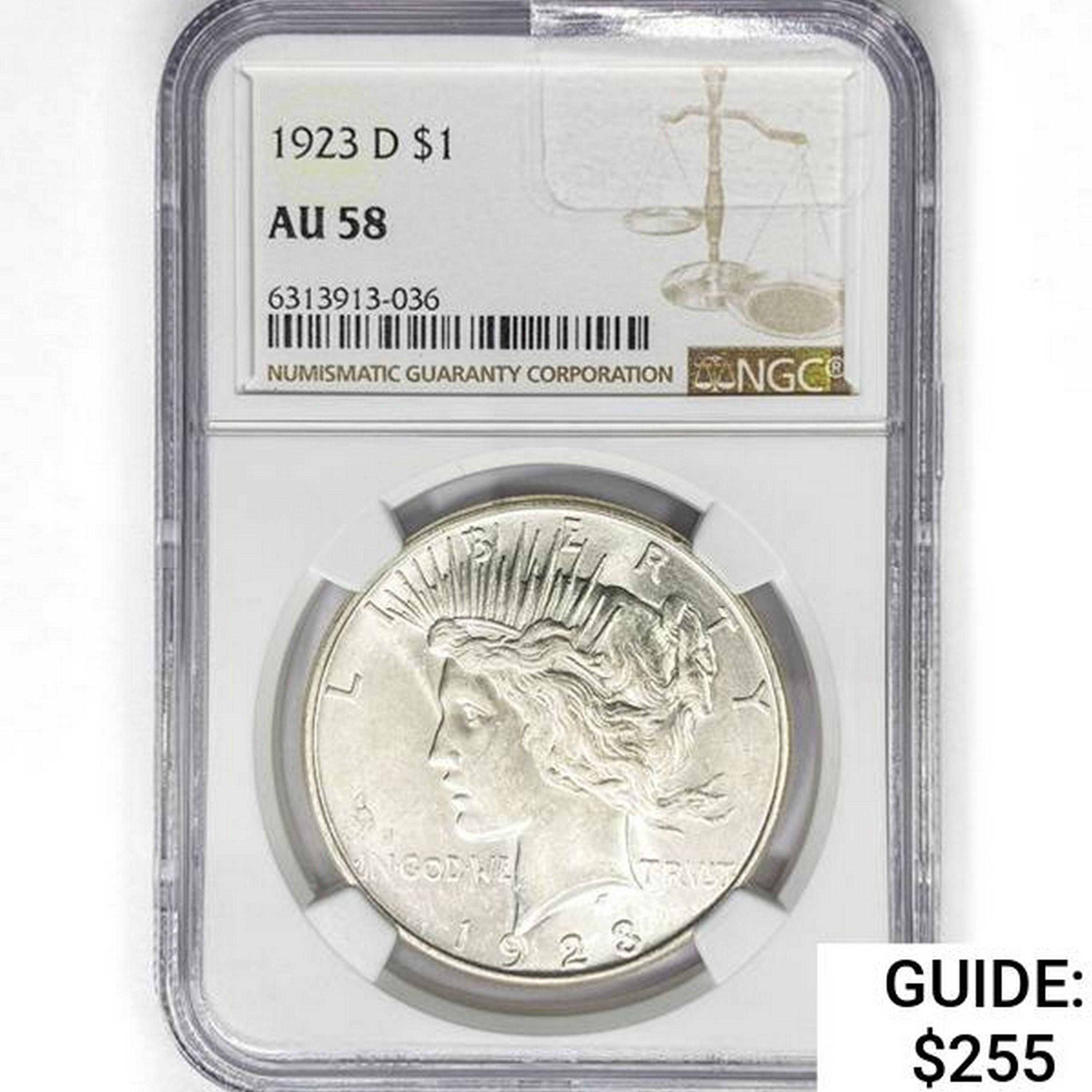 1923-D Silver Peace Dollar NGC AU58