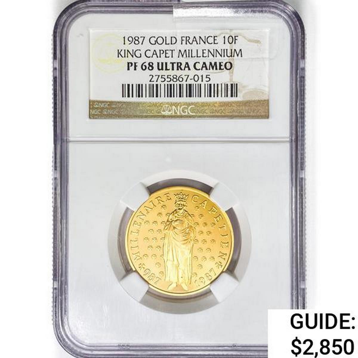 1987 .39oz. Gold France 10 Francs NGC PF68 UC K. C