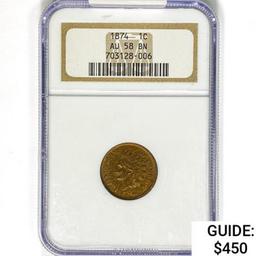 1874 Indian Head Cent NGC AU58