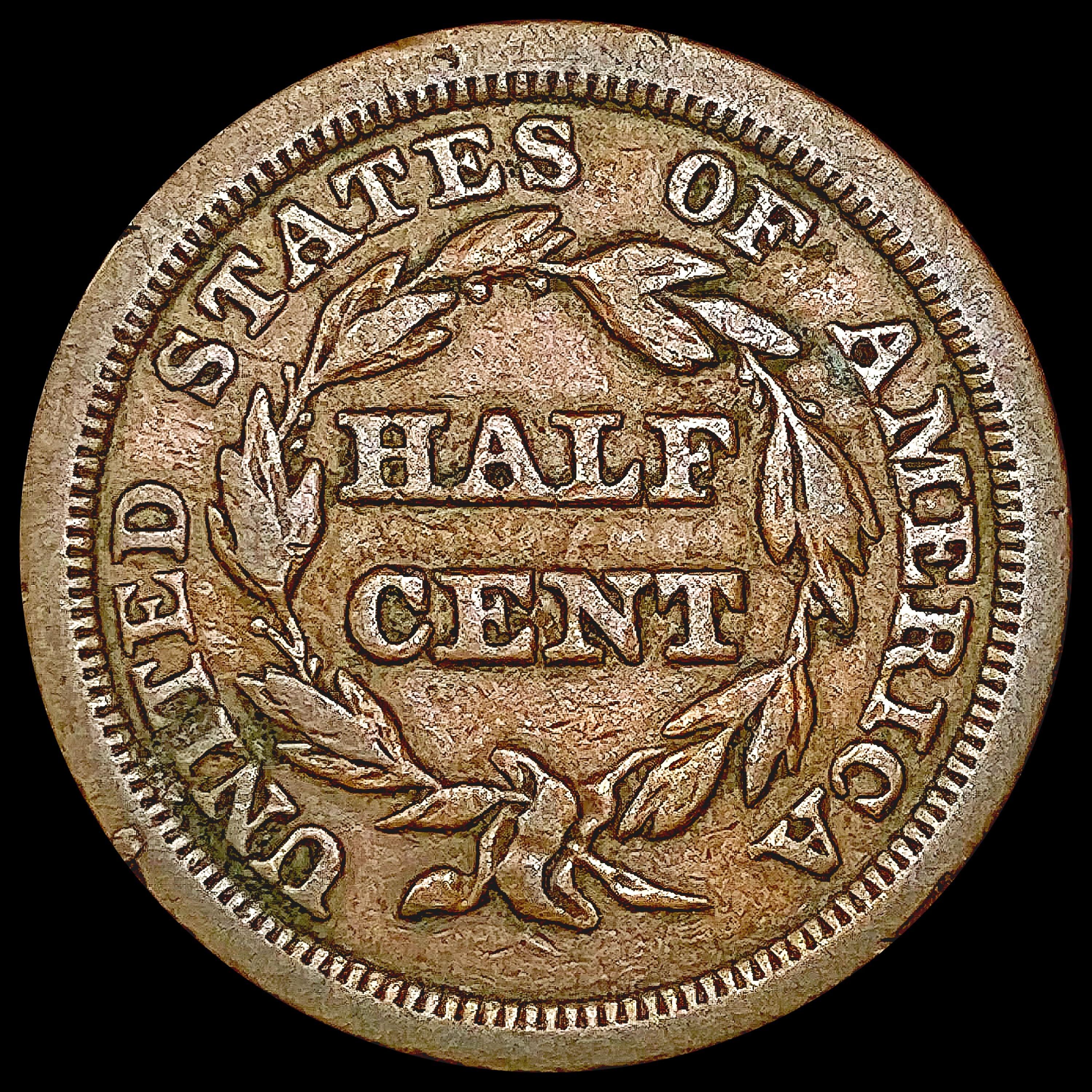 1849 Braided Hair Half Cent LIGHTLY CIRCULATED