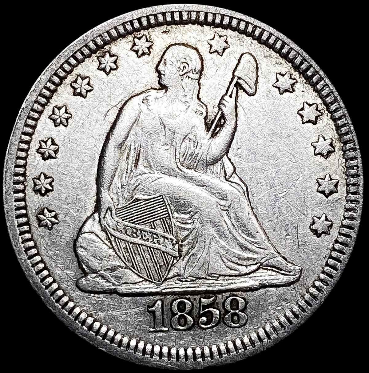 1858 Seated Liberty Quarter NEARLY UNCIRCULATED