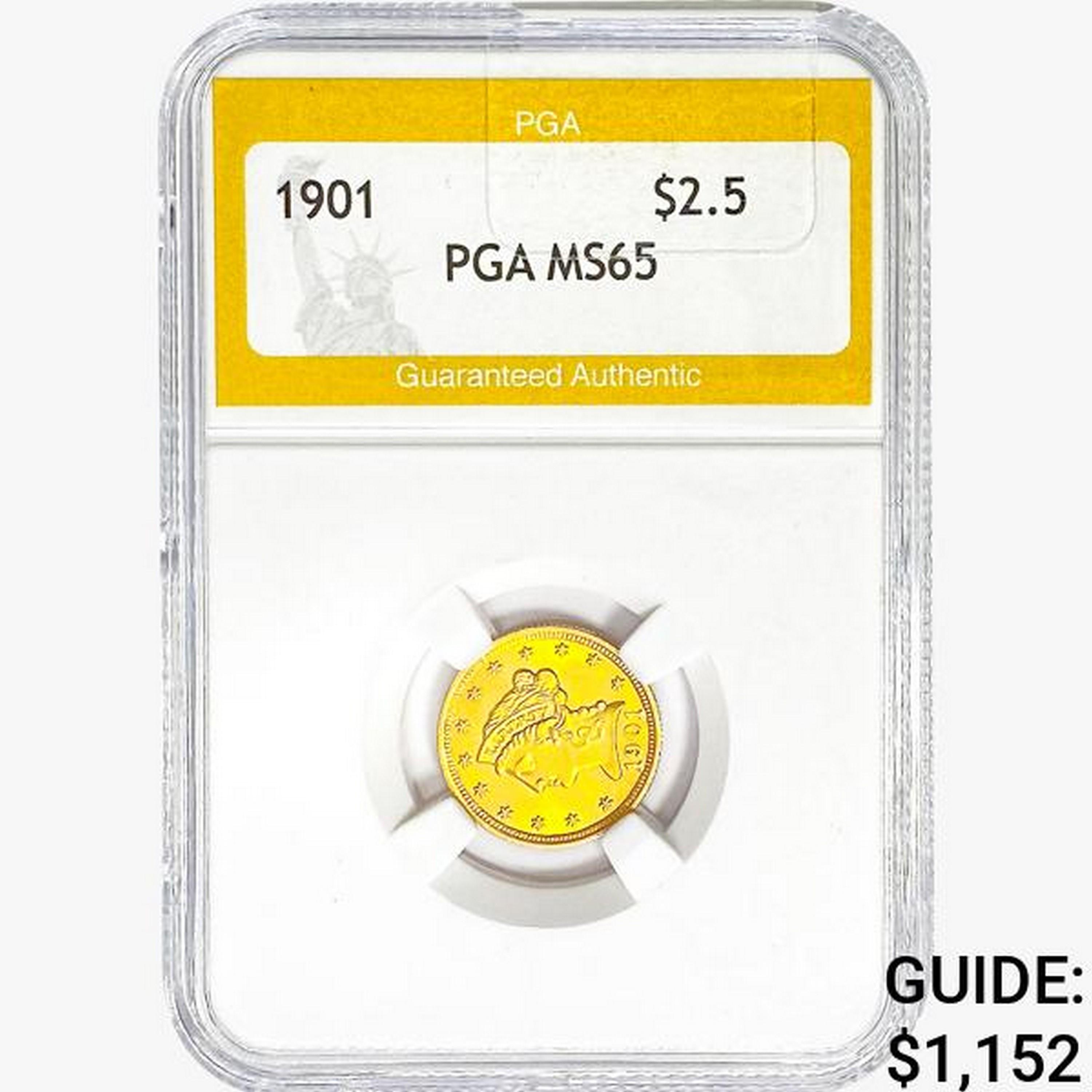 1901 $2.50 Gold Quarter Eagle PGA MS65