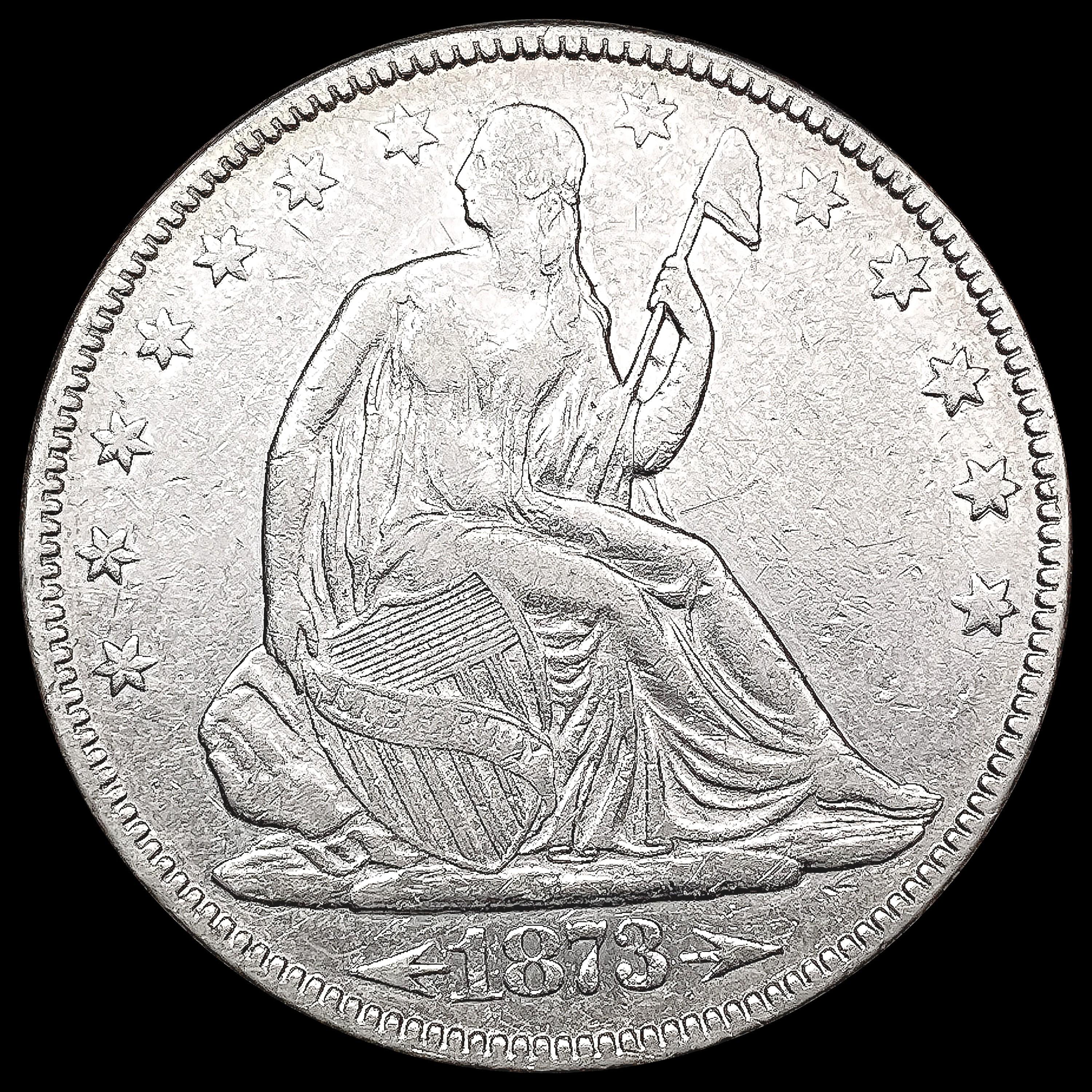 1873 Arws Seated Liberty Half Dollar LIGHTLY CIRCU