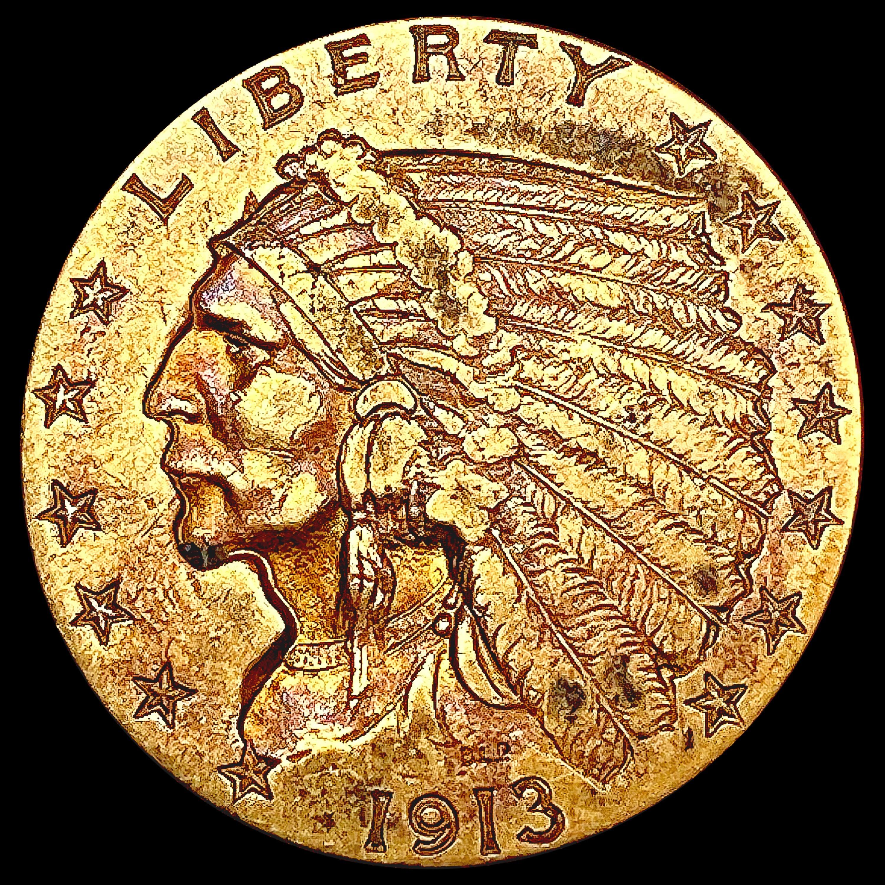 1913 $2.50 Gold Quarter Eagle LIGHTLY CIRCULATED