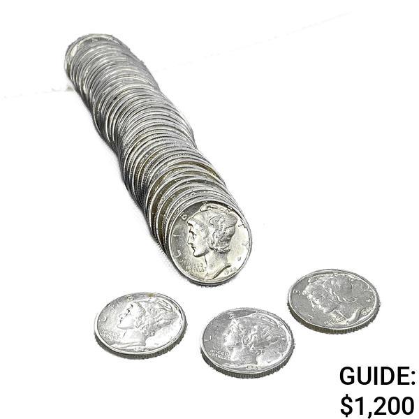 1942 Mercury Silver Dimes Roll (20 Coins)