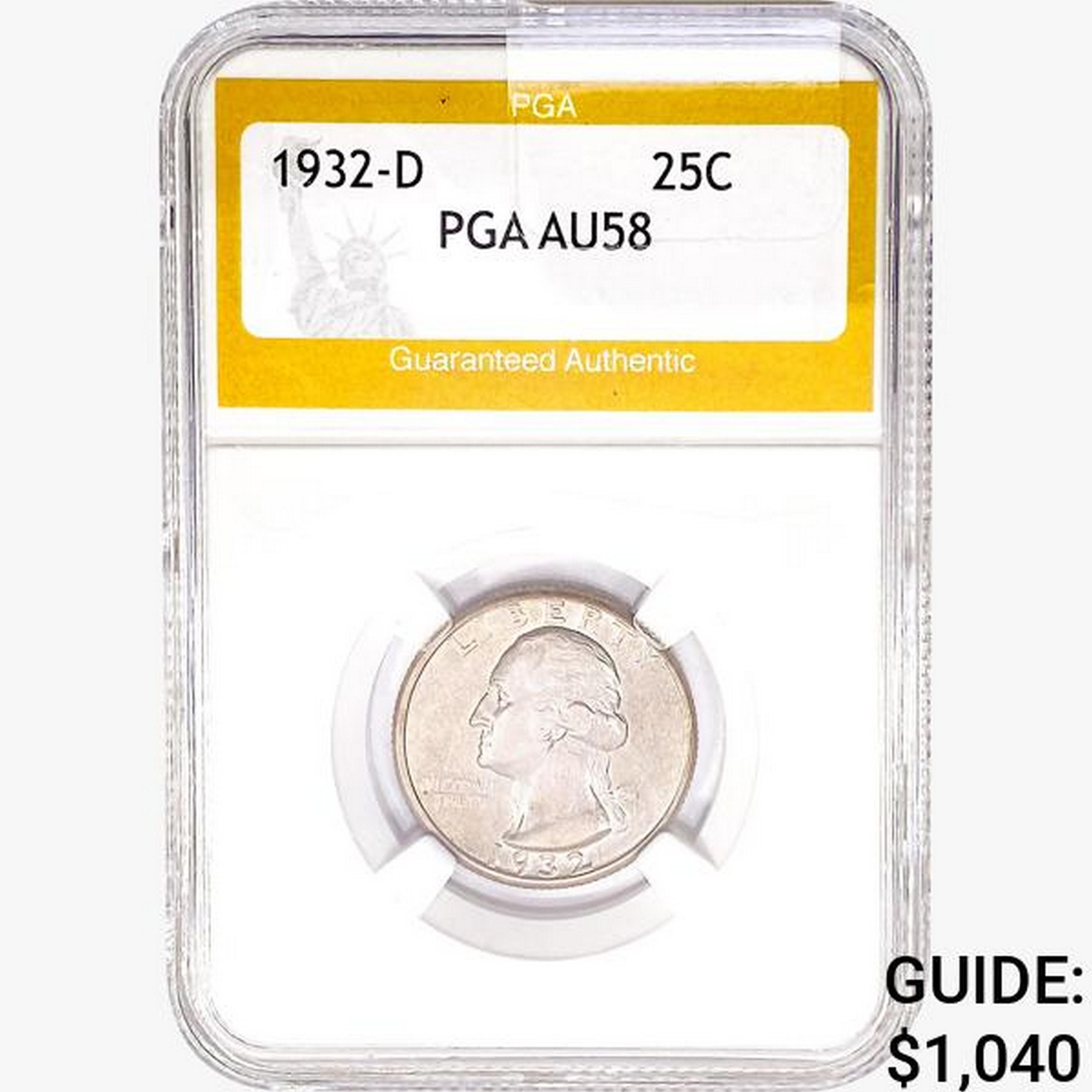 1932-D Washington Silver Quarter PGA AU58