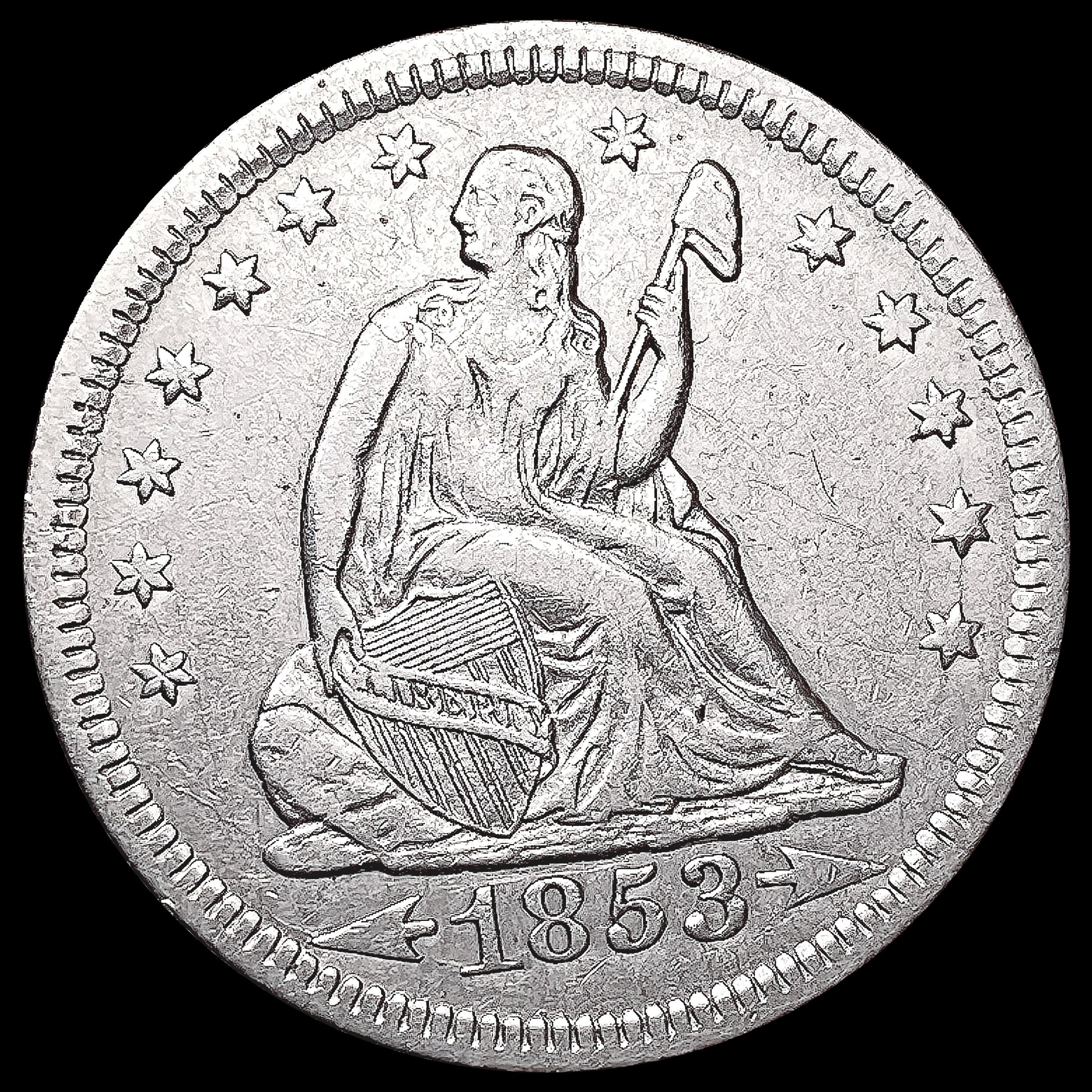 1853-O Arws & Rays Seated Liberty Quarter LIGHTLY