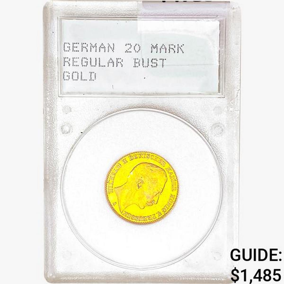 1912 .2305oz. Gold German 20 Mark Regular Bust WMP