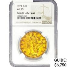 1876 $20 Gold Double Eagle NGC AU55 Granite Lady H