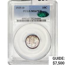 1935-D CAC Mercury Silver Dime PCGS MS67 FB