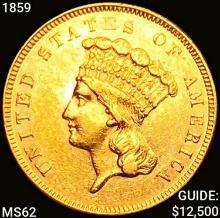 1859 $3 Gold Piece UNCIRCULATED