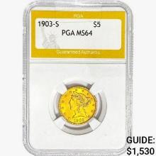 1903-S $5 Gold Half Eagle PGA MS64