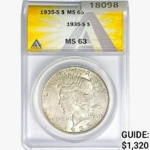 1935-S Silver Peace Dollar ANACS MS63