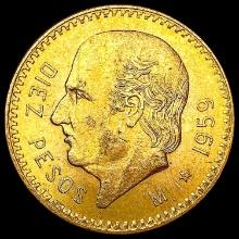 1959 Mexico .2411oz Gold 10 Pesos CHOICE BU