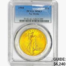 1908 $20 Gold Double Eagle PCGS MS63 No Motto