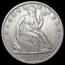 1853 Arws & Rays Seated Liberty Half Dollar CLOSEL