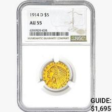 1914-D $5 Gold Half Eagle NGC AU55