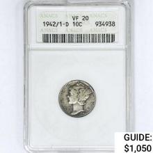 1942/1-D Mercury Silver Dime ANACS VF20