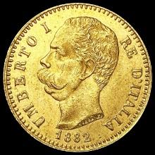 1882-R Italy .1867oz Gold 20 Lire UNCIRCULATED