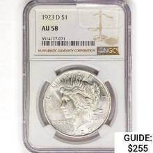 1923-D Silver Peace Dollar NGC AU58