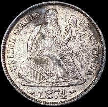 1874 Arws Seated Liberty Dime NEARLY UNCIRCULATED